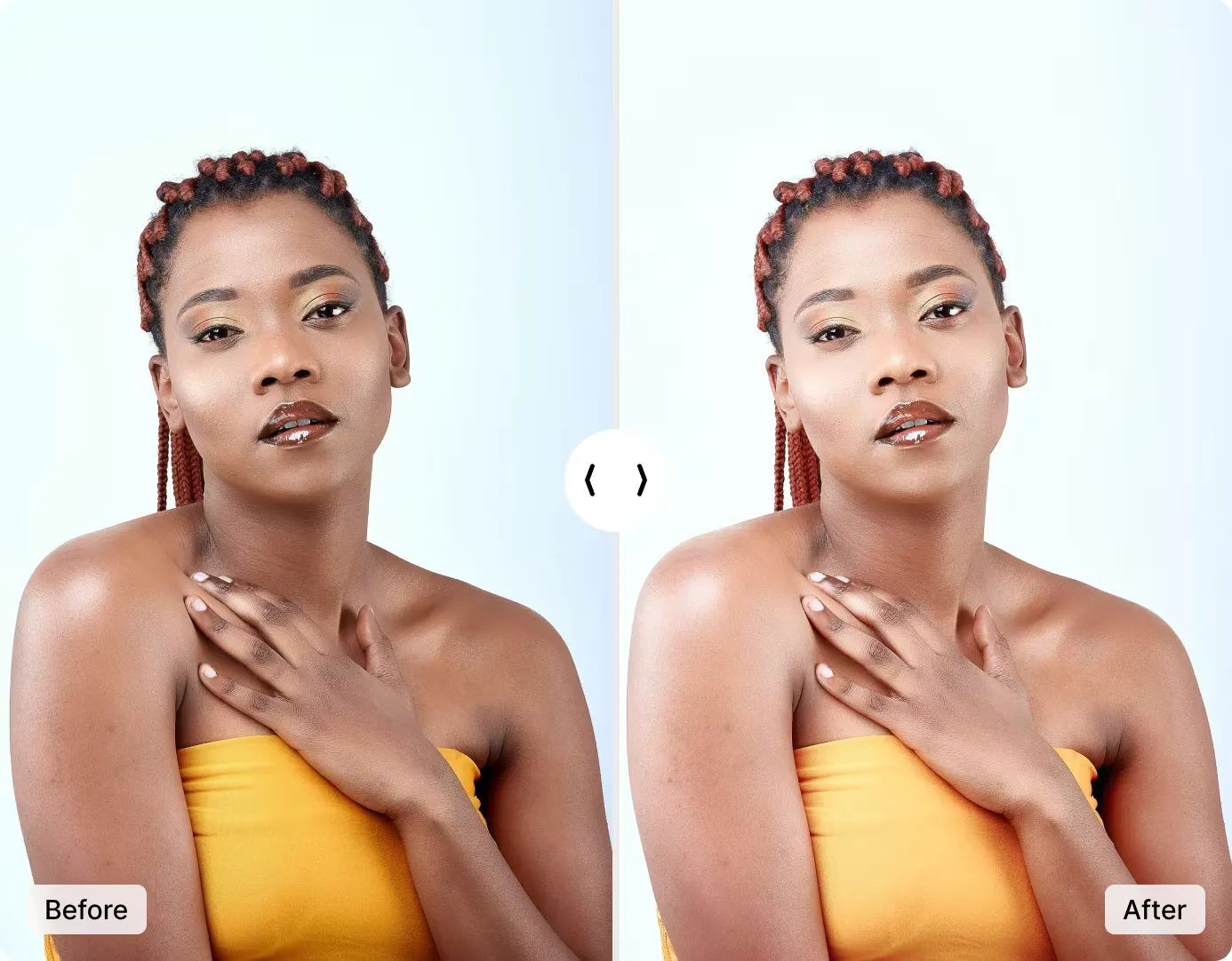 Before and after comparison showing a dark photo brightened with AI to reveal hidden detail