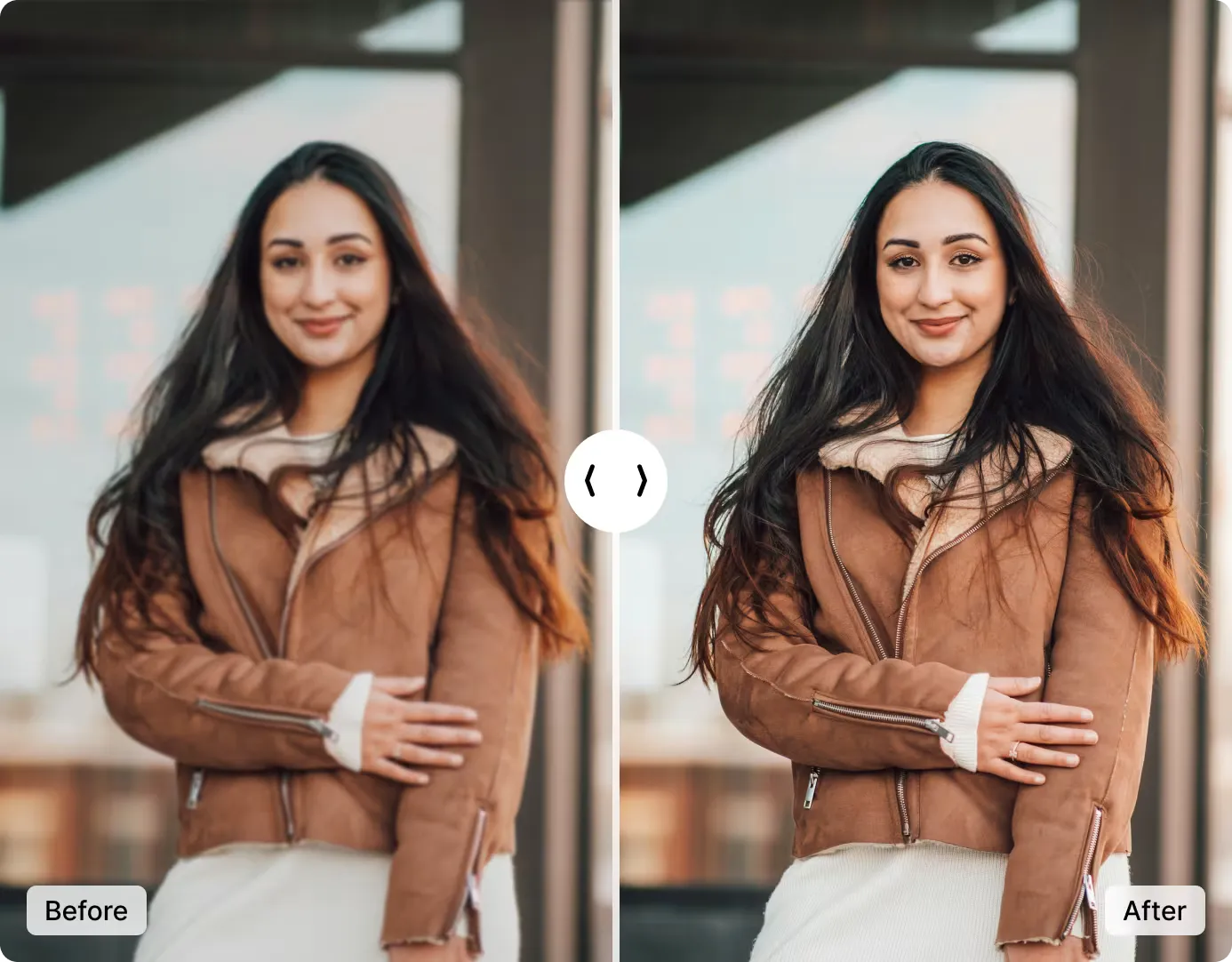 Low-resolution image transformed to high-resolution using AI sharpening — side-by-side comparison