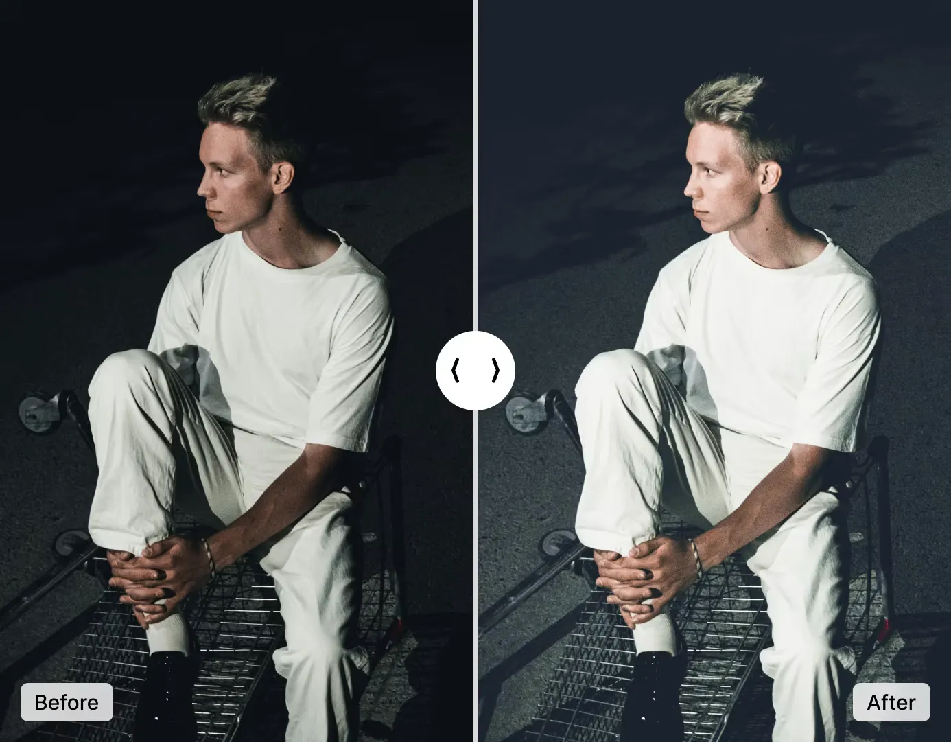 Dull underexposed photo transformed into a vibrant, bright image using AI brightening