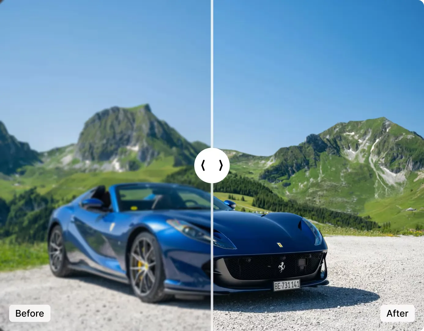 Before and after comparison of a blurry portrait sharpened with ImgGen AI deblur tool